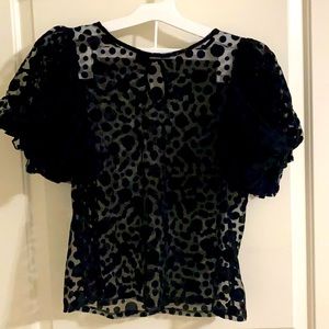 Black see through top with puff sleeves